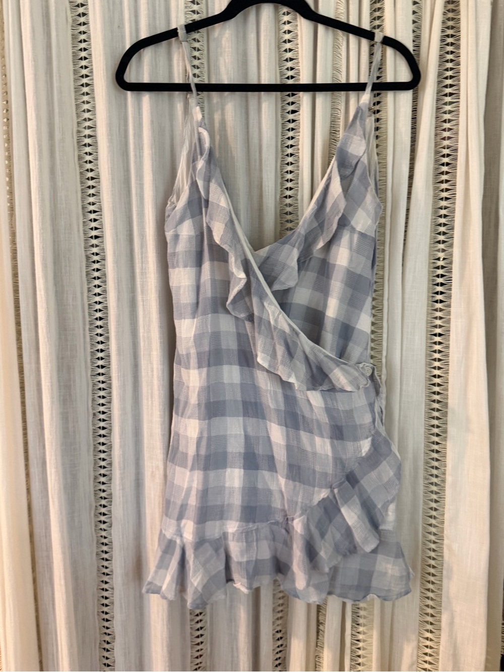 Beach Riot Light Blue & White Gingham Ruffle Slip Dress